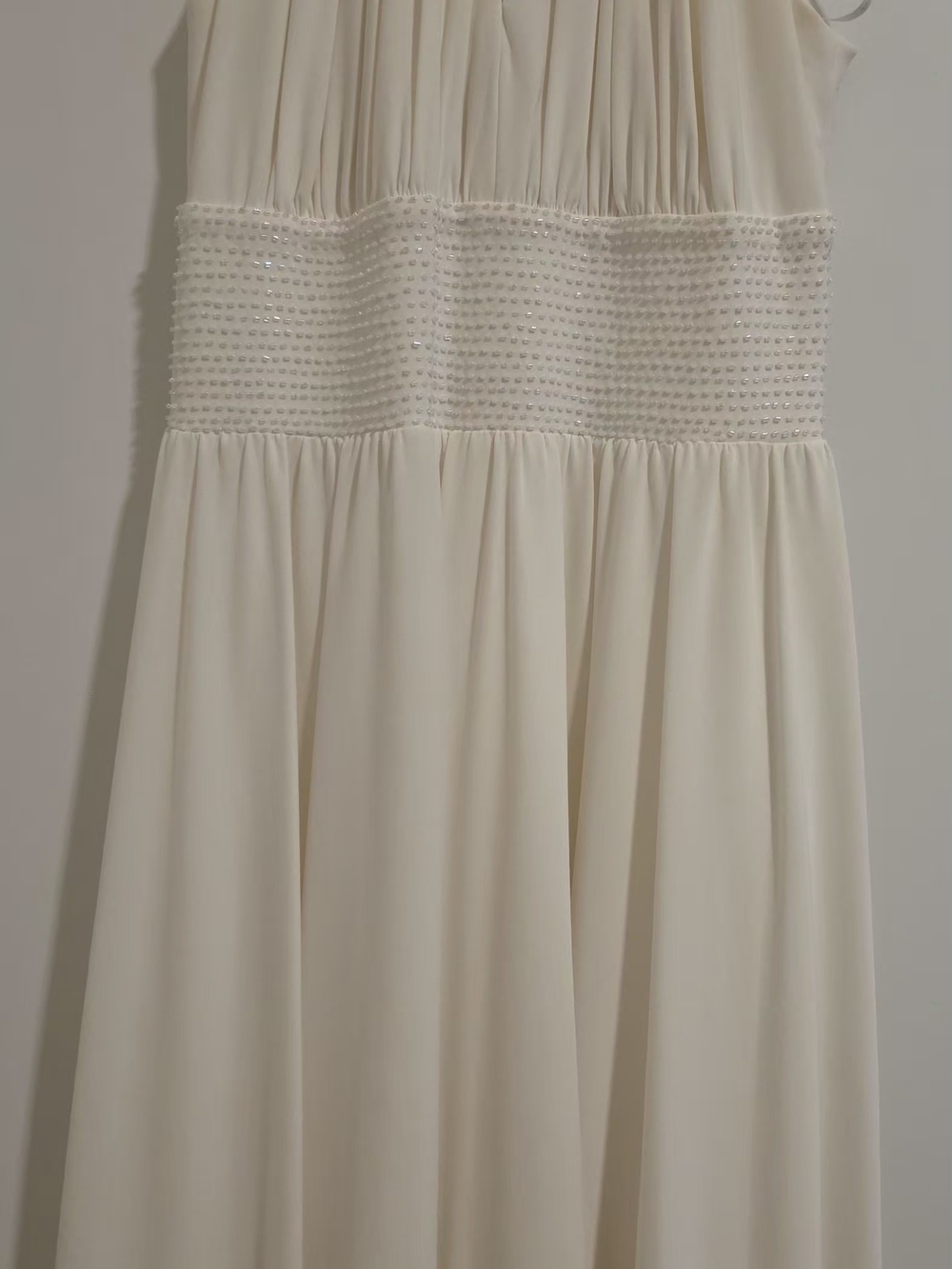 David's Bridal Ivory Pleated Bodice Beaded Waist Wedding Dress